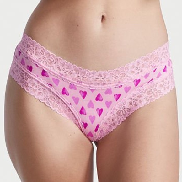 VS❤️Hearts Lace Waist Cheeky Pink with Purple Hearts Valentine’s Day NWT - Picture 3 of 16